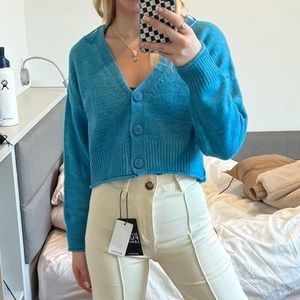 Stradivarius Blue Cropped Cardigan
